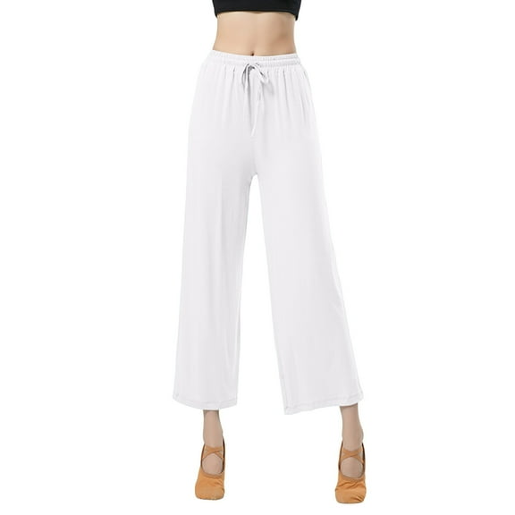 Dpytoraw Wide Leg Pants High Waist Straight Vertical Vertical Stretch Modern Dance Training Pants Classical Dance Pants Yoga Pants Wide Leg Casual Pants White S