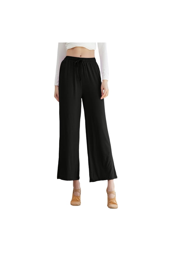 Wide Leg Pants High Waist Straight Vertical Vertical Stretch Modern Dance Training Pants Classical Dance Pants Yoga Pants Women's Casual Pants For Summer Travel Black S