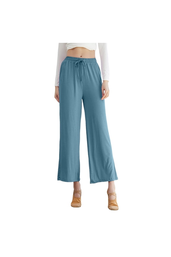 Wide Leg Pants High Waist Straight Vertical Vertical Stretch Modern Dance Training Pants Classical Dance Pants Yoga Pants Women's Wrinkle-Resistant Office Casual Pants Dark Blue S
