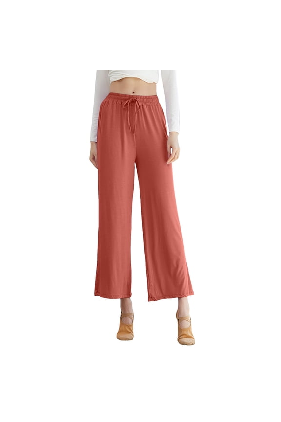 Wide Leg Pants High Waist Straight Vertical Vertical Stretch Modern Dance Training Pants Classical Dance Pants Yoga Pants Women's Wrinkle-Resistant Office Casual Pants Brick Red XXXL