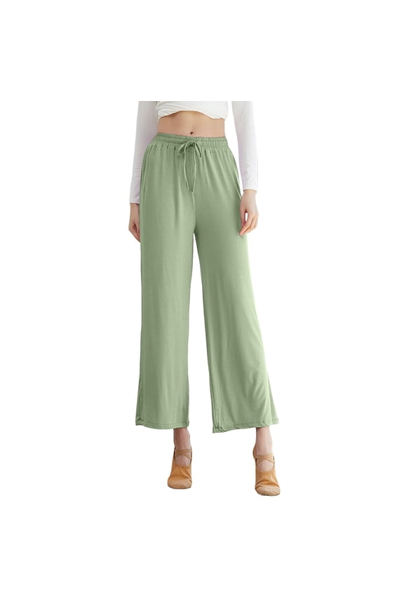 Wide Leg Pants High Waist Straight Vertical Vertical Stretch Modern Dance Training Pants Classical Dance Pants Yoga Pants Women's Wrinkle-Resistant Office Casual Pants Light Green L