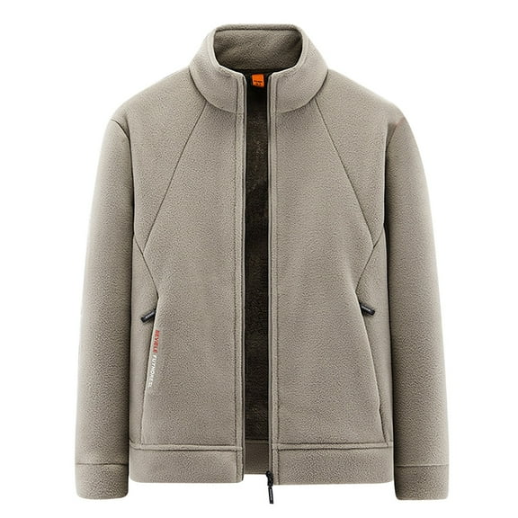 Dpytoraw Winter Men's Fleece Spring/Autumn Jacket With Stand Collar Zipper Casual