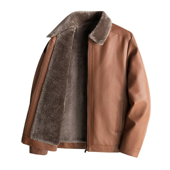 Dpytoraw Winter Men's Pu Lapel Warm Middle And Elderly Business Leather Jacket
