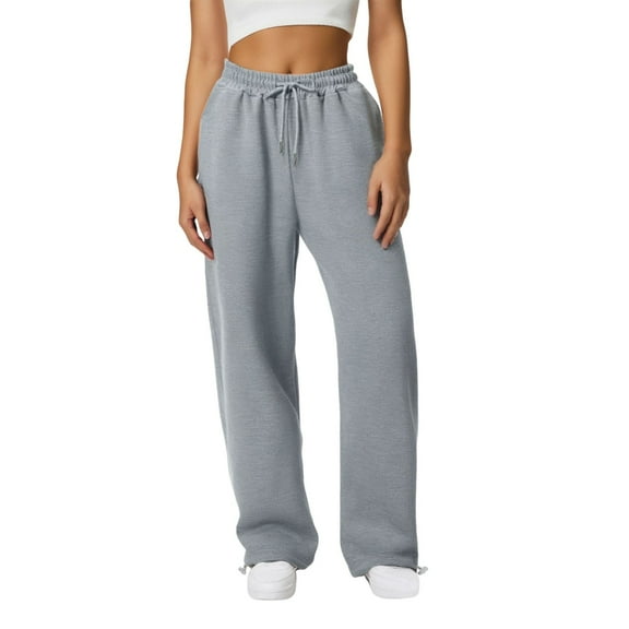 Dpytoraw Women Baggy Pants Straight Leg Sweatpants With Pockets Low Rise Pants Women's Casual Pants With Pockets Grey L