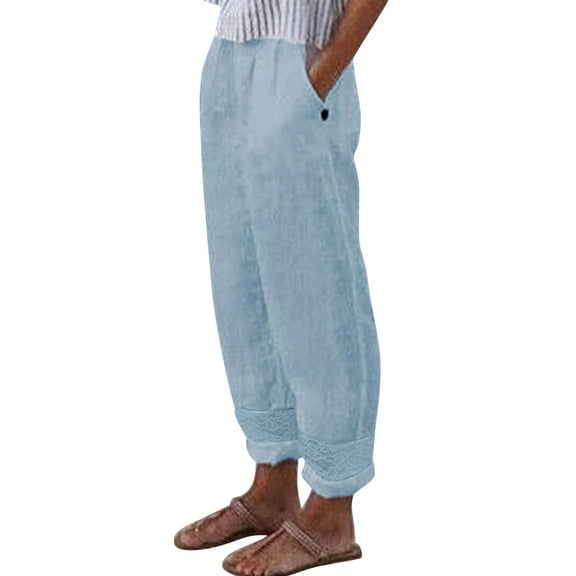 Dpytoraw Women Buttons Solid Pants High Waisted Wide Leg Pants Fashion Drawstring Elastic Trousers Comfy Straight Leg Long Pants With Pockets Moisture Wicking Casual Pants Women Blue XS