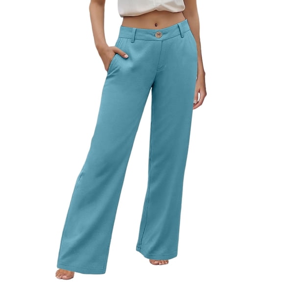 Dpytoraw Women Casual High Waisted Palazzo Pants Wide Leg Long Trendy Trousers With Pocket Wide Leg Casual Pants Blue XXL