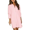 thumbnail image 1 of Dpytoraw Women Casual Solid Dress Long Sleeve Turtleneck Pocket Dress Shirt Split Hem Casual Loose Dress, 1 of 5