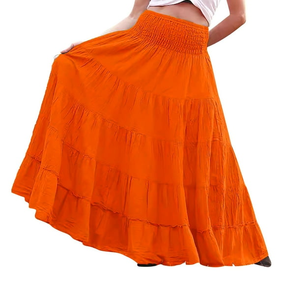 Dpytoraw Women Fashion Solid Skirt Big Swing Skirt National Style Plain Color Long Skirt Literary Temperament Super Fairy Half Skirt Summer Dresses for Women