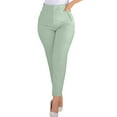 thumbnail image 1 of Dpytoraw Women High Waist Cropped Work Pants Solid Zipper Trouser Pant Casual Baggy Elastic Waist Trouser Wide Leg Pant With Pocket Fashion Pant Petite Length Casual Pants Women Green L, 1 of 4