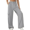 thumbnail image 1 of Dpytoraw Women High Waisted Wide Leg Cargo Pants Button Down Loose Casual Trendy Work Trousers With 4 Pockets Women's Wrinkle-Resistant Office Casual Pants Grey L, 1 of 4