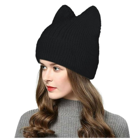 Dpytoraw Women Knit Crochet Cute Furry Plush Cat Hat With Ear Slouchy Wool Faux Winter Warm Hats