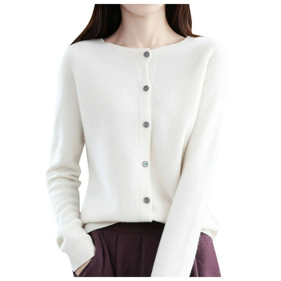 Dpytoraw Women Knitted Spring And Autumn Round Neck Sweater Long Sleeve Solid Color All Cardigan Jacket
