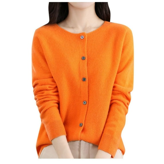 Dpytoraw Women Knitted Spring And Autumn Round Neck Sweater Long Sleeve Solid Color All Cardigan Jacket