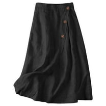 Dpytoraw Women'S Casual Half Skirt A Line Skirt Summer Cotton Medium Length Elastic Waist Large Skirt Black L