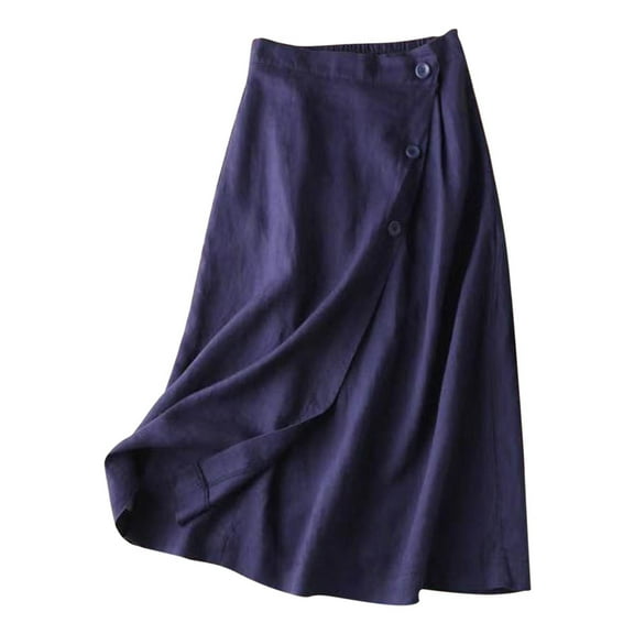 Dpytoraw Women'S Casual Half Skirt A Line Skirt Summer Cotton Medium Length Elastic Waist Large Skirt Navy L