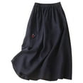 thumbnail image 1 of Dpytoraw Women'S Loose Casual Cotton Skirt A Line Mid Length Half Skirt Linen Long Skirt Navy M, 1 of 3
