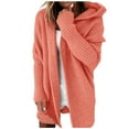 thumbnail image 1 of Dpytoraw Women Solid Color Hooded Patchwork Batwing Sleeve Open Sweater Knitted Cardigan, 1 of 5