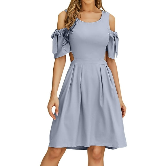 Dpytoraw Women Summer Dress Bowknot Off Shoulder Dress Neck Backless Midi Dress Trendy Summer Loose Fit Dress Women’s Vacation Tropical Print Dresses