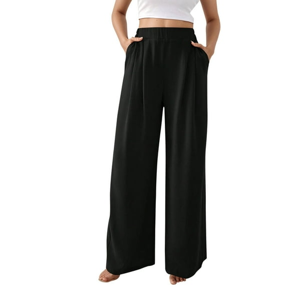 Dpytoraw Women's 2025 Solid Color Drape Casual Slant Pocket Loose Wide Leg Trousers Casual Work Pants Women Black XXL