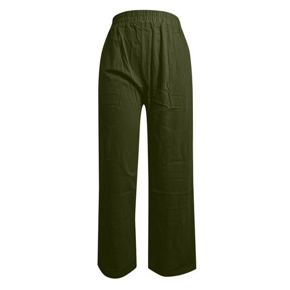 Dpytoraw Women's And Linen Resort Style Elastic Solid Color Casual Pants Pull-On Casual Pants Women Green L