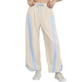thumbnail image 1 of Dpytoraw Women's Baggy Wide Leg Pants Casual Drawstring Elastic High Waisted Contrast Color Workout Sweatpants Moisture Wicking Casual Pants Women Beige L, 1 of 5