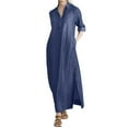 thumbnail image 1 of Dpytoraw Women's Basic Loose Fit Long Sleeve Button Up Maxi Shirt Dress With Pockets Women’s Vacation Tropical Print Dresses, 1 of 5