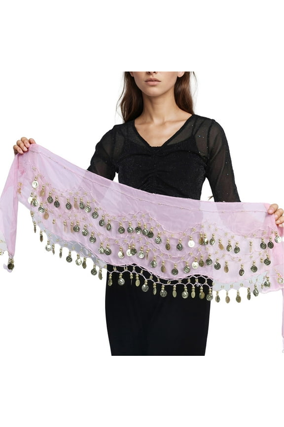 Women's Belly Dance Hip Scarf Belly Dance Hip Scarf Belly Dance Costume Chiffon Hip Scarf With 98 Lightweight Linen Blend A-Line Skirt Pink