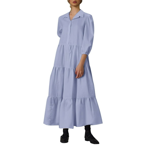 Dpytoraw Women's Casual Collared Shirt Dress Puff Skirt Summer Wear Women’s Long Sleeve Party Dresses