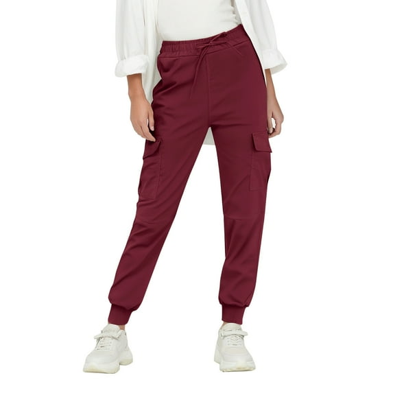 Dpytoraw Women's Casual Solid Color Drawstring Pocket Pants Comfortable Trousers Moisture Wicking Casual Pants Women Red S