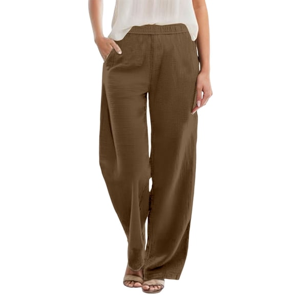 Dpytoraw Women's Casual Solid Pants With Pocket Loose Fit Elastic Waist With Long Trousers Women's Wrinkle-Resistant Office Casual Pants Coffee XL