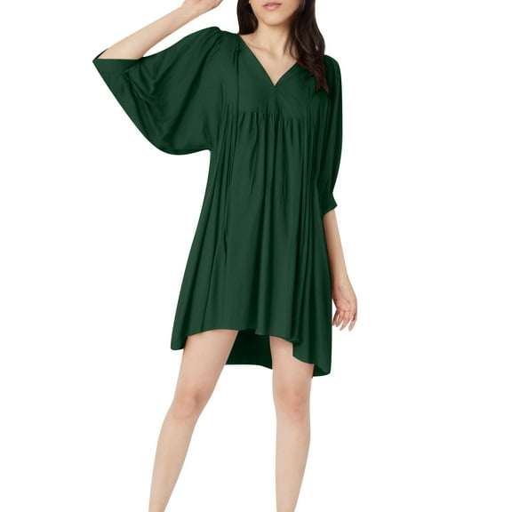 Dpytoraw Women's Casual Tie Front 3/4 Sleeve Flowy Loose Solid Vacation Mini Dress Midi Dresses for Women
