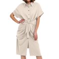 thumbnail image 1 of Dpytoraw Women's Causal Ruched Shirt Dress Long Sleeve Button Belted Style Long Dress Women’s Sustainable Organic Cotton Dresses, 1 of 5
