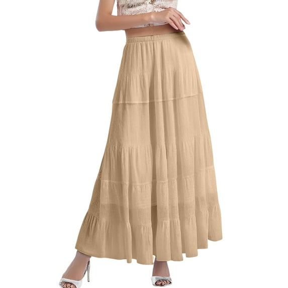 Dpytoraw Women's Chiffon White Flowy Maxi Skirts Boho Summer Elastic Waisted Pleated A Line Long Skirt For Women Plus Size Bodycon Skirt with Control Top Yellow