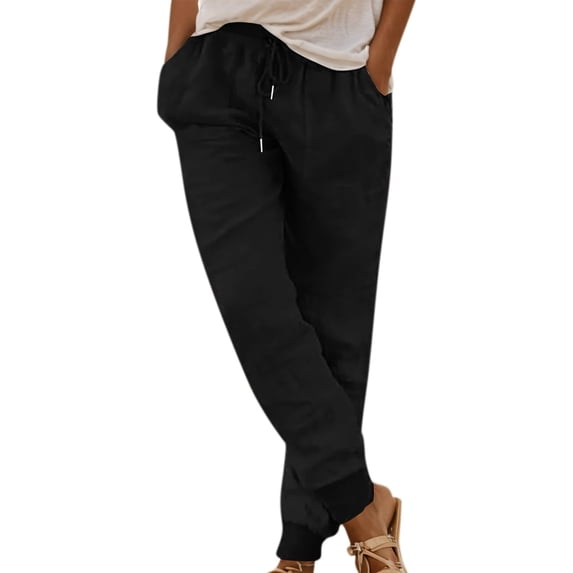 Dpytoraw Women's Colored Casual Elastic Waist Rope Pocket Pants Women's Casual Cargo Pants With Elastic Waist Black L