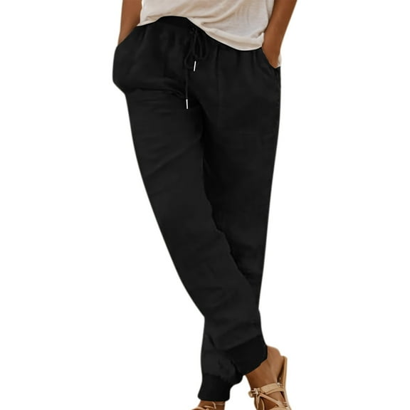 Dpytoraw Women's Colored Casual Elastic Waist Rope Pocket Pants Women's Casual Cargo Pants With Elastic Waist Black XL
