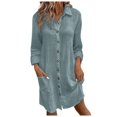 thumbnail image 1 of Dpytoraw Women's Comfortable New Casual Solid Color Button Mid Length Long Sleeve Loose Shirt Casual Dress, 1 of 5