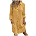 thumbnail image 1 of Dpytoraw Women's Comfortable New Casual Solid Color Button Mid Length Long Sleeve Loose Shirt Casual Dress, 1 of 5