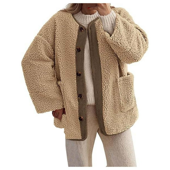 Dpytoraw Women's Cozy Winter Jacket Casual Long Sleeve Buttoned Coat