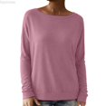 thumbnail image 1 of Dpytoraw Women's Crewneck Sweatshirt, Solid Color Long Sleeve Pullover for Fall Pink XL, 1 of 6