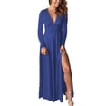 thumbnail image 1 of Dpytoraw Women's Deep V Neck Long Sleeve Long Dresses Pleated High Waist Slit Club Party Evening Maxi Dress BU2 S, 1 of 5
