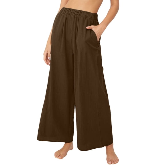 Dpytoraw Women's Elastic High Waist Wide Leg Pants Casual Yoga Beach Trousers With Pockets Women's Wrinkle-Resistant Office Casual Pants Brown XXXL
