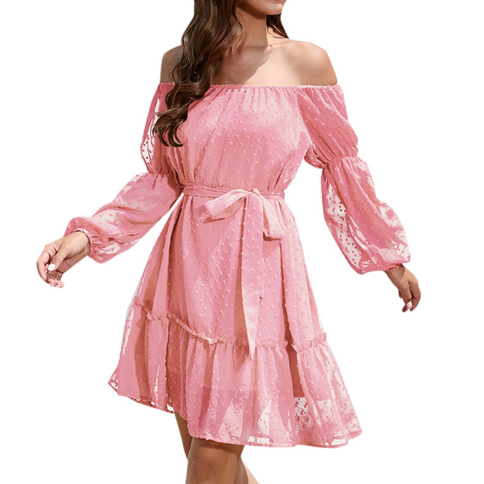 Women Clothes Collared Loose Long Shirt Dress Single Breasted Waist Dress main image 1