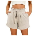 thumbnail image 1 of Dpytoraw Women's Fashion Spring And Summer Solid Color High Waist Pocket Loose Wide Leg Beach Shorts Beige, 1 of 5
