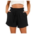 thumbnail image 1 of Dpytoraw Women's Fashion Spring And Summer Solid Color High Waist Pocket Loose Wide Leg Beach Shorts Black, 1 of 5