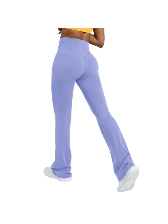 Women's Flare Yoga Pants High Waisted Leggings Workout Casual Bootcut Pants Stretch Casual Pants Women Light Purple M