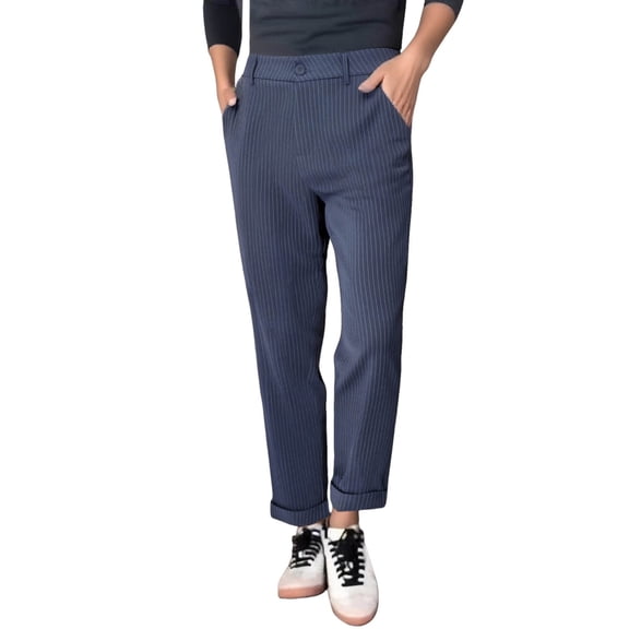 Dpytoraw Women's High Waist Straight Leg Design Sense Of Casual Dress Pants Stretch Casual Pants Women Blue S