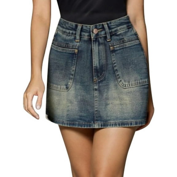 Dpytoraw Women's Hip Skirt Summer Hottie High Waist Retro A Line Skirt Hip Skirt Denim Skirt Stretchy Yoga Skirt with Shorts Attached Blue