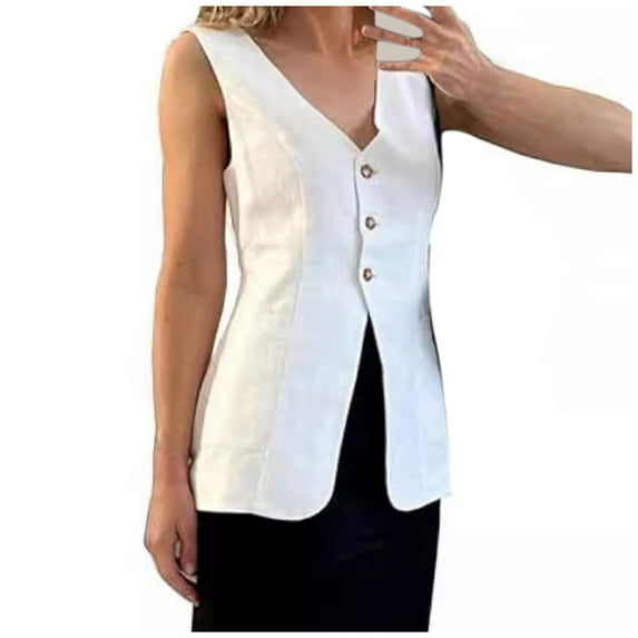 Dpytoraw Women's Long Linen Vest Summer Casual Sleeveless