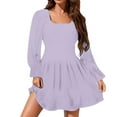 thumbnail image 1 of Dpytoraw Women's Long Sleeve Square Neck Frilled Backless Slim Mid Length Chiffon Dress Purple, 1 of 5