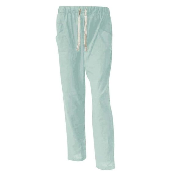 Dpytoraw Women's Loose Casual Lace Up And Linen Straight Leg Nine Point Pants Lounge Pants Women Blue L